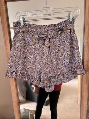 Lulus Lilac Floral Ruffle Tie-Waist Shorts